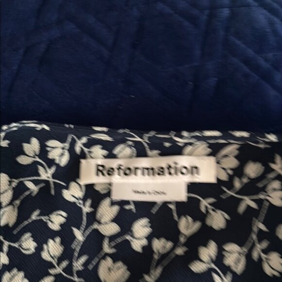 Reformation Black and White Ruffled Midi Dress with Plunge Neckline - Picture 5 of 5